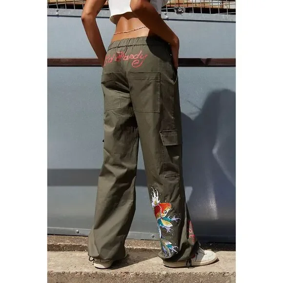 Ed Hardy x Urban Outfitters Khaki Koi Leaper Cargo Pants, XS - Picture 1 of 9